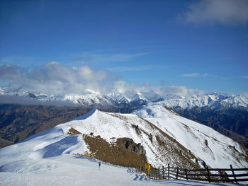 Scenic view of snowcapped mountains against sky