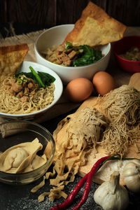 High angle view of food on table