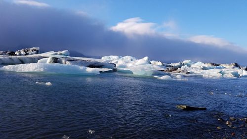 Scenic view of frozen sea against sky