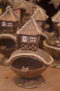 Close-up of birdhouse hanging outdoors