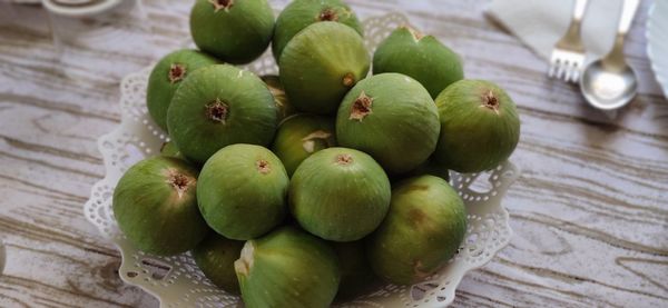 High angle view of apples on table
