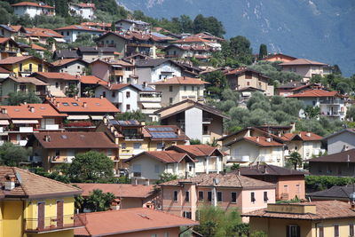 High angle view of buildings in city