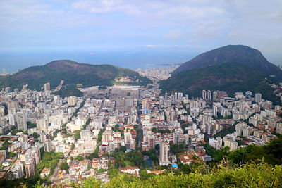 Aerial view of rio de janeiro downtown with atlantic ocean view from colcovado hill, brazil, south