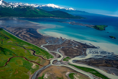 Aerial view of  shoreline at katmai national park, alaska.