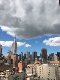 Modern cityscape against blue sky