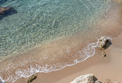 High angle view of waves on beach