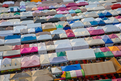 Aerial view of multi colored tents