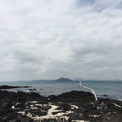 Scenic view of sea against cloudy sky