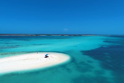 Drone view of beach with clear water in los roques, caribbean sea, venezuela