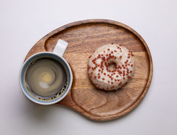 High angle view of coffee cup on table