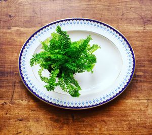 High angle view of salad in bowl on table