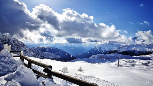 Scenic view of snowcapped mountains against sky