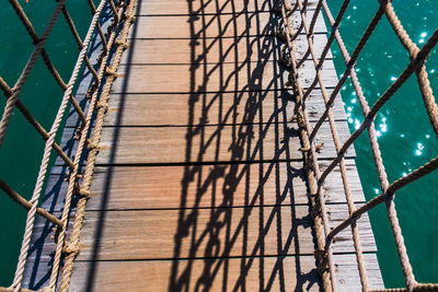 High angle view of footbridge over lake