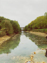 Scenic view of canal against clear sky