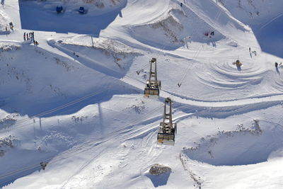 High angle view of snow covered mountain