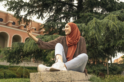 Muslin woman taking a selfie