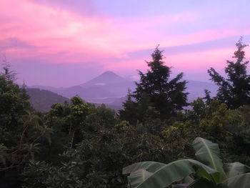 Scenic view of mountains against sky during sunset