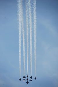 Low angle view of airplane flying against clear sky