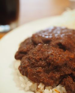 Close-up of served food in plate