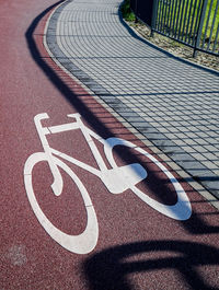 High angle view of bicycle lane