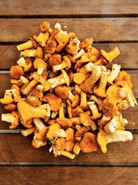 High angle view of chopped mushrooms on table