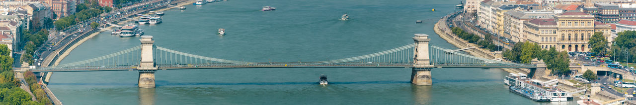 High angle view of suspension bridge over river