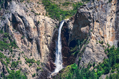 High angle view of waterfall in forest