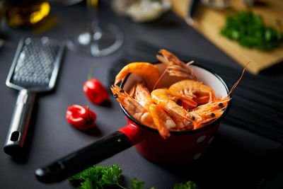 High angle view of food on table