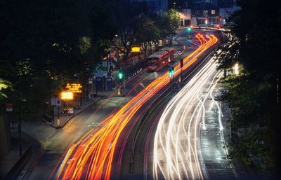 Light trails on city street at night