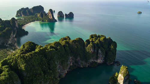 High angle view of rocks in sea