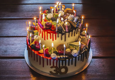 Close-up of christmas cake on table