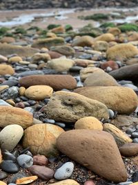 Close-up of stones on beach