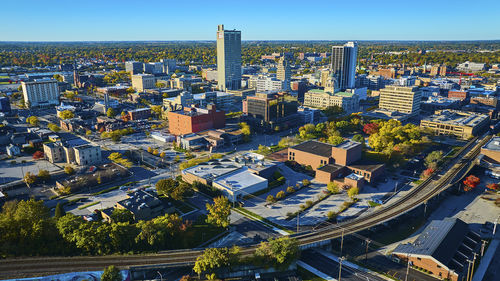 High angle view of buildings in city