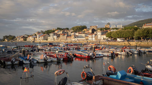 High angle view of boats in sea