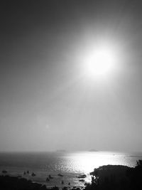 Scenic view of sea against bright sun
