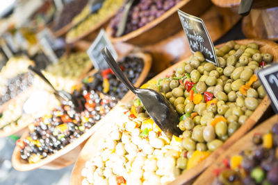 High angle view of vegetables for sale in market