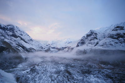 Scenic view of snowcapped mountains against sky