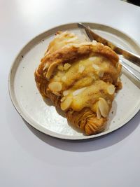 High angle view of breakfast in plate on table