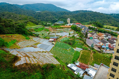 High angle view of townscape against sky