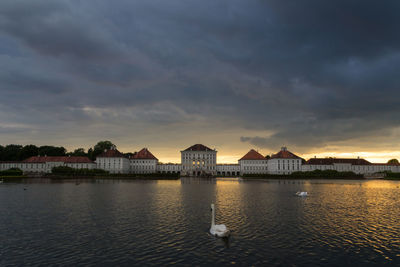 View of lake against sky during sunset