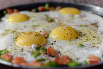 Close-up of fried egg in pan
