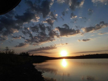 Scenic view of lake against sky during sunset