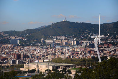 High angle shot of townscape against sky