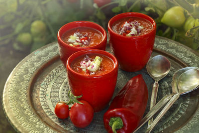 Close-up of red chili peppers in bowl