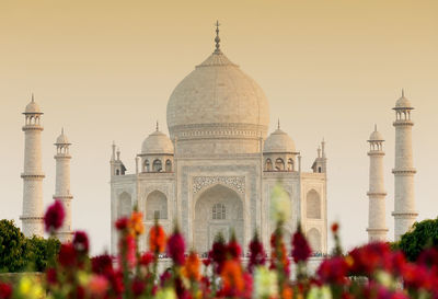 Low angle view of taj mahal against clear sky