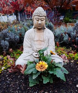 Statue of buddha against plants