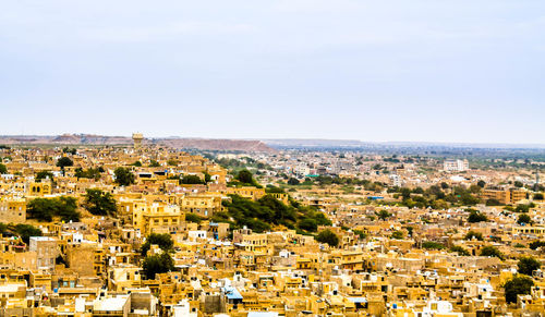 High angle view of townscape against sky