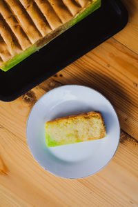 High angle view of food in plate on table