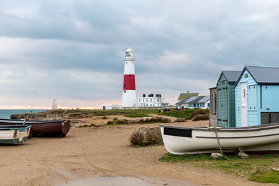 Portland bill lighthouse in dorset at dusk