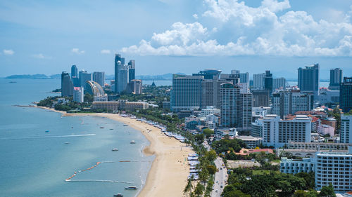 High angle view of cityscape against sky